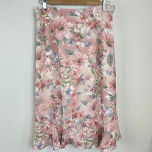 Vintage Alfred Dunner Size 10 Pastel Pink Floral Lined Midi Skirt Cottagecore